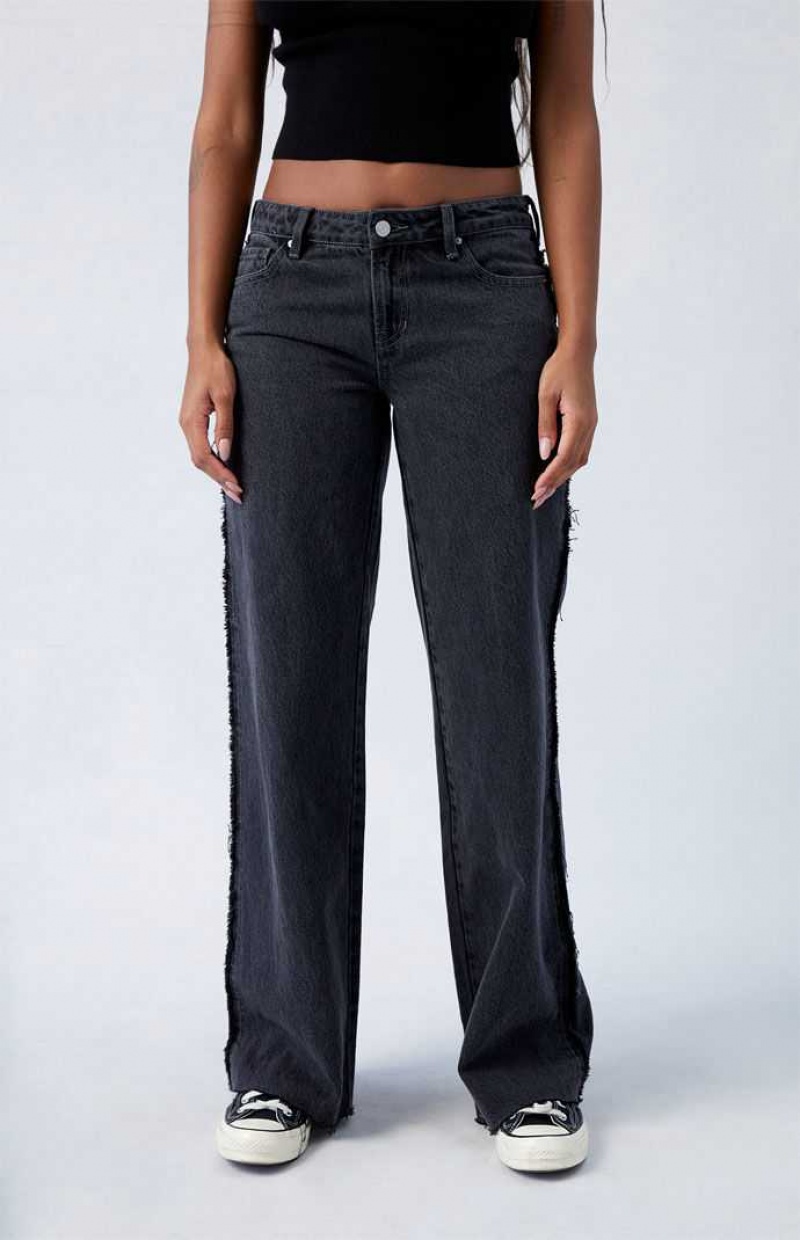 Pantalons PacSun Black Frayed Wren Low Rise Larges Leg Femme Indigo Foncé | 915674GDK