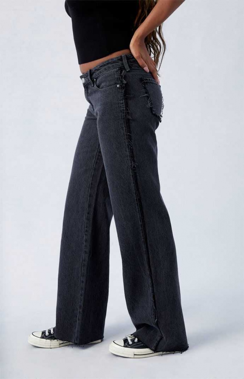 Pantalons PacSun Black Frayed Wren Low Rise Larges Leg Femme Indigo Foncé | 915674GDK