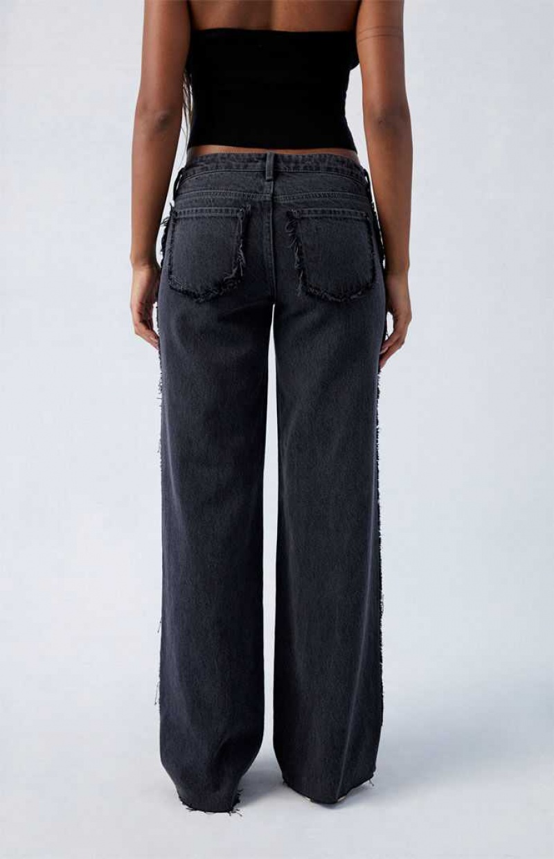 Pantalons PacSun Black Frayed Wren Low Rise Larges Leg Femme Indigo Foncé | 915674GDK