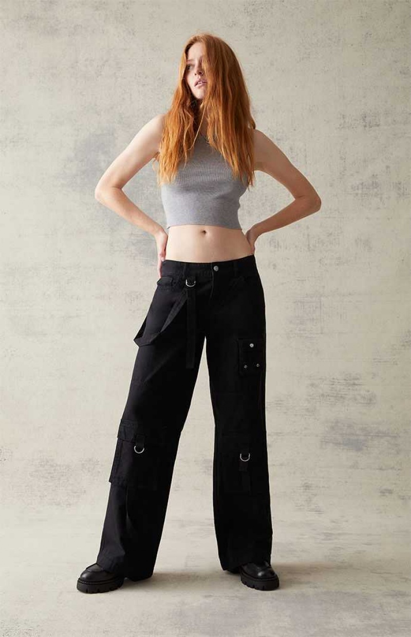 Pantalons PacSun Black Suspender '90s gy Cargo Femme Grise Foncé | 971406GIP