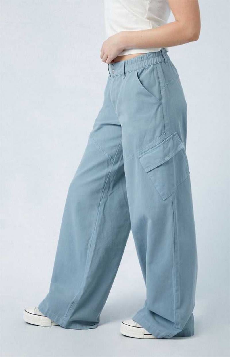 Pantalons PacSun Blue E-Taille Low Rise gy Cargo Femme Bleu | 706413ABL