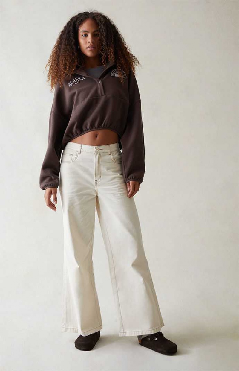 Pantalons PacSun Bone Elastic Taille Larges Leg Femme Beige | 379861XQH