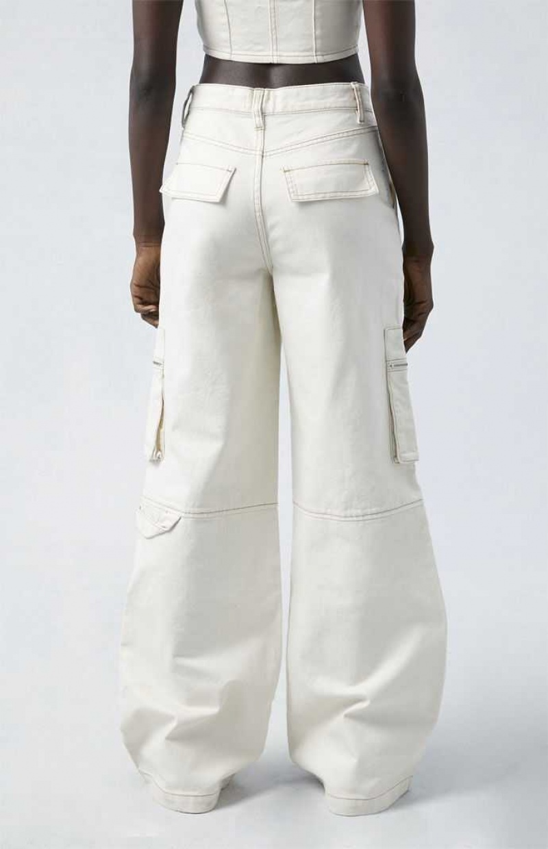 Pantalons PacSun Bone High Waisted Larges Leg Cargo Femme Beige | 597630IXR