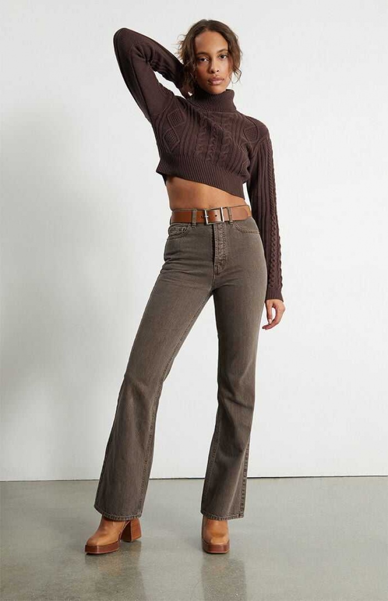 Pantalons PacSun Brown High Waisted Bootcut Femme Marron | 749031MTS