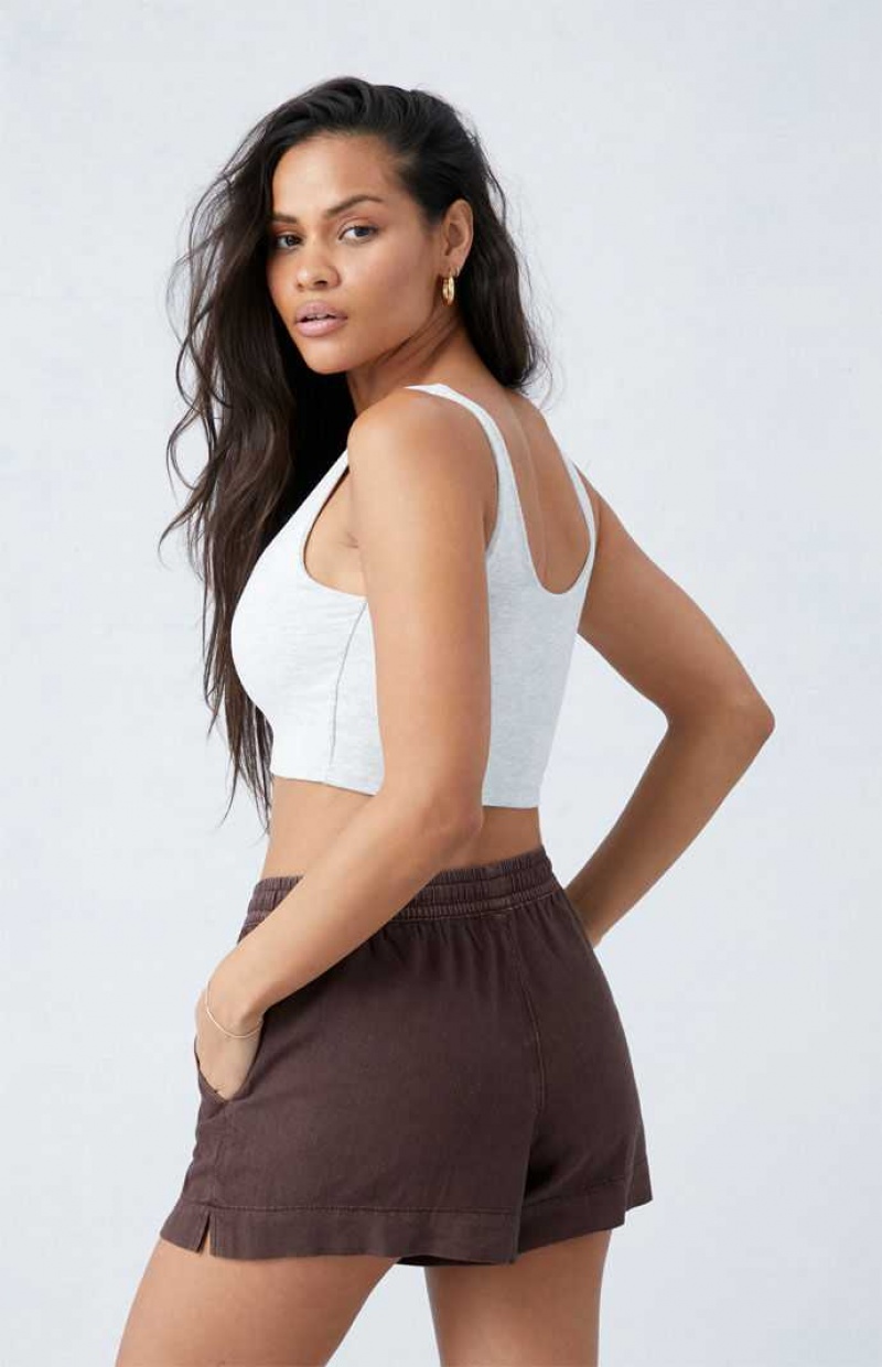 Pantalons PacSun Brown Linen Tie Front Femme Marron | 276108AZF