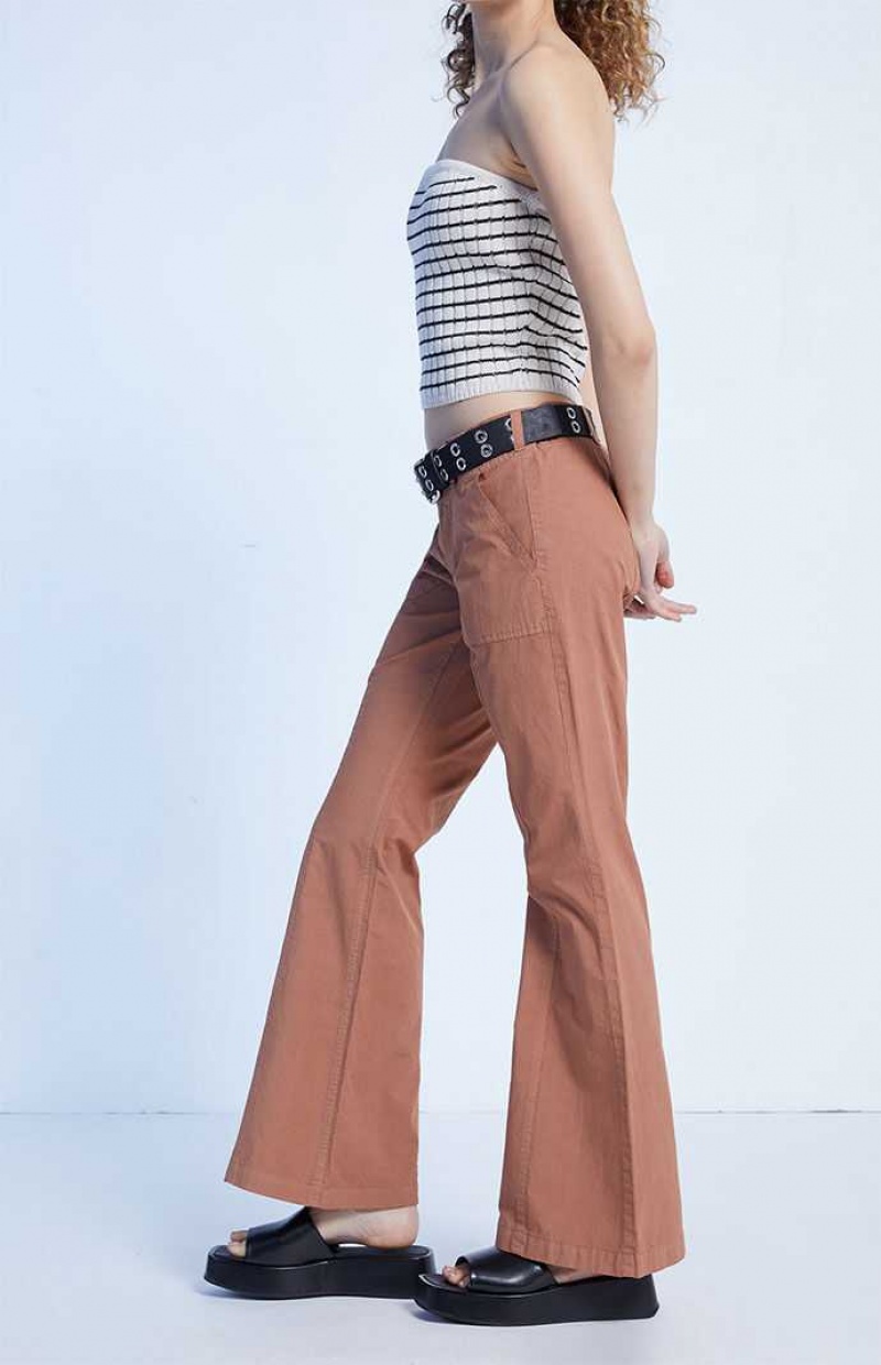 Pantalons PacSun Brown Low Rise Flare Femme Marron | 973641YXT