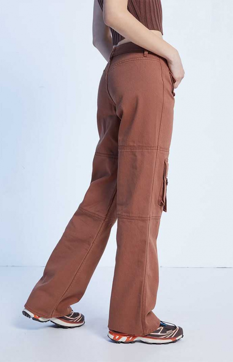 Pantalons PacSun Brown Low Rise Utility Cargo Femme Marron | 104752PJQ