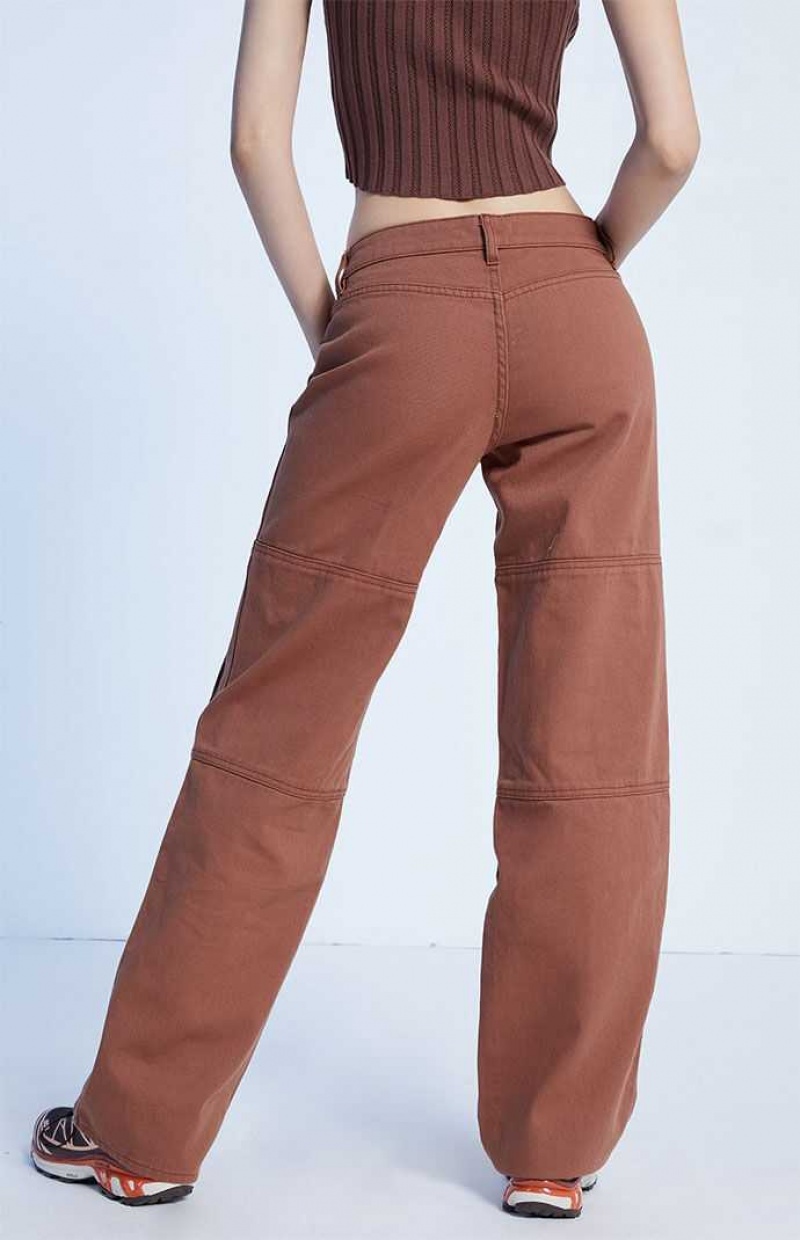 Pantalons PacSun Brown Low Rise Utility Cargo Femme Marron | 104752PJQ