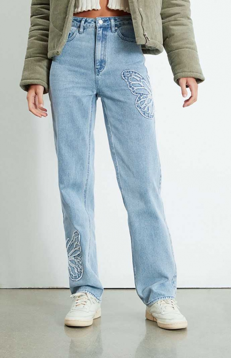 Pantalons PacSun Butterfly Patch '90s Boyfriend Femme Indigo | 647520VTH