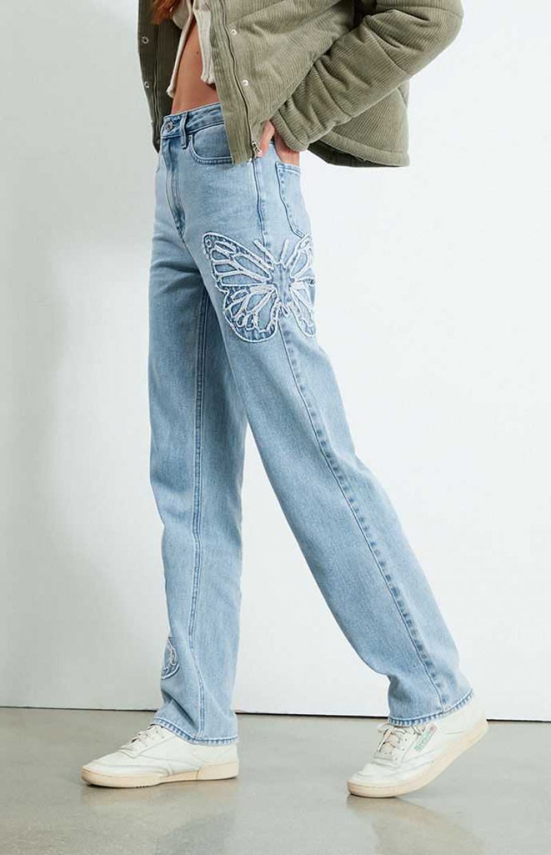 Pantalons PacSun Butterfly Patch '90s Boyfriend Femme Indigo | 647520VTH