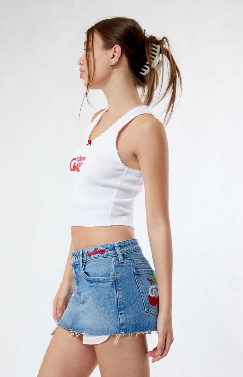 Pantalons PacSun Coca Cola By Cherry Coke Low Rise Micro Denim Mini Skirt Femme Indigo | 208471XTP