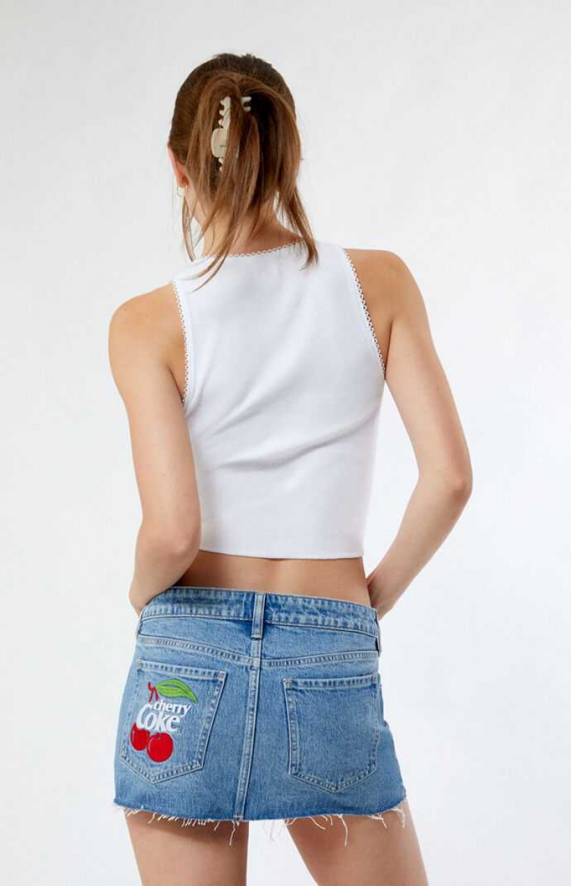 Pantalons PacSun Coca Cola By Cherry Coke Low Rise Micro Denim Mini Skirt Femme Indigo | 208471XTP