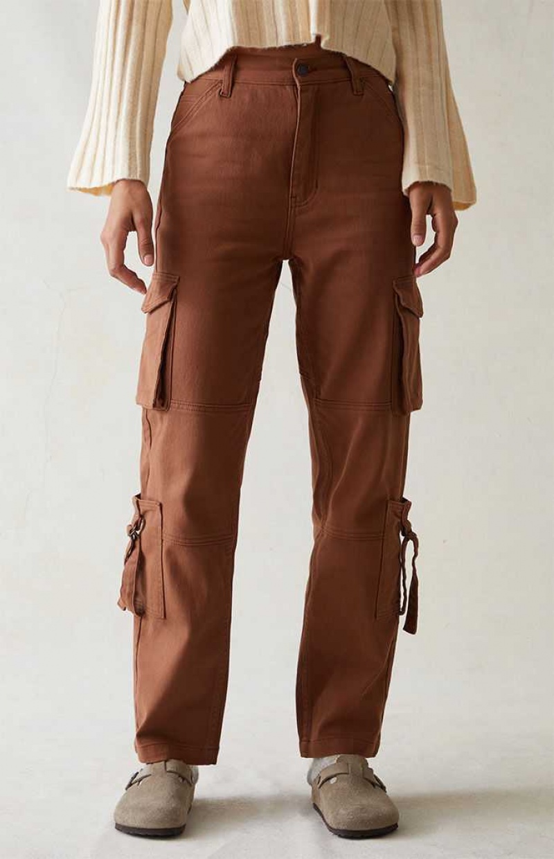 Pantalons PacSun Confort Stretch Brown Cargo Dad Femme Marron | 805694UMO