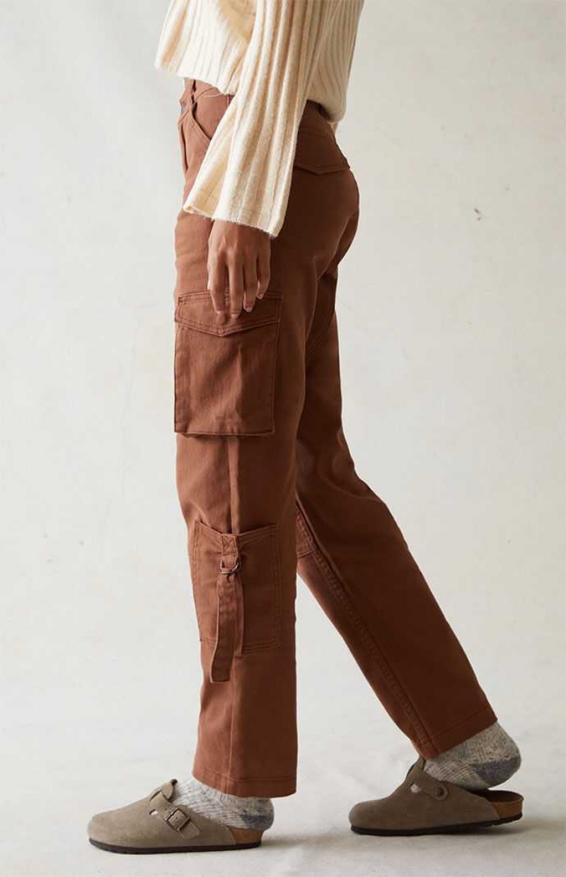 Pantalons PacSun Confort Stretch Brown Cargo Dad Femme Marron | 805694UMO