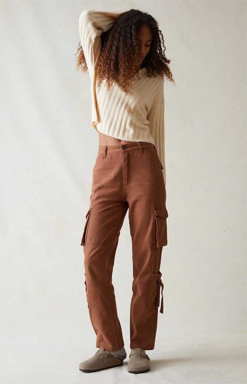 Pantalons PacSun Confort Stretch Brown Cargo Dad Femme Marron | 805694UMO