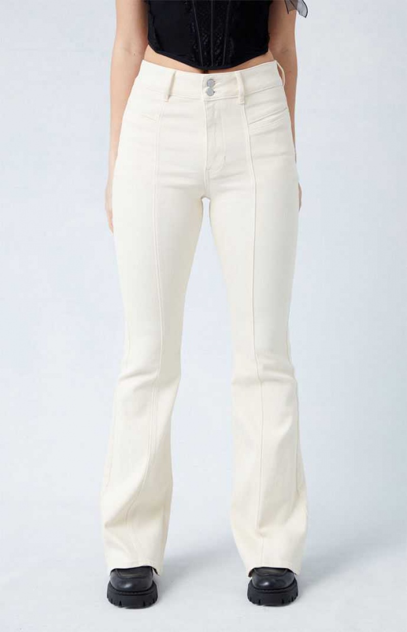 Pantalons PacSun Cream High Waisted Flare Femme Blanche | 192504ZYT