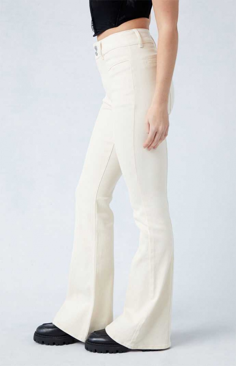 Pantalons PacSun Cream High Waisted Flare Femme Blanche | 192504ZYT