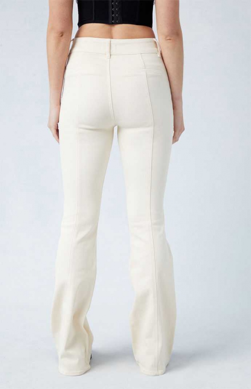 Pantalons PacSun Cream High Waisted Flare Femme Blanche | 192504ZYT