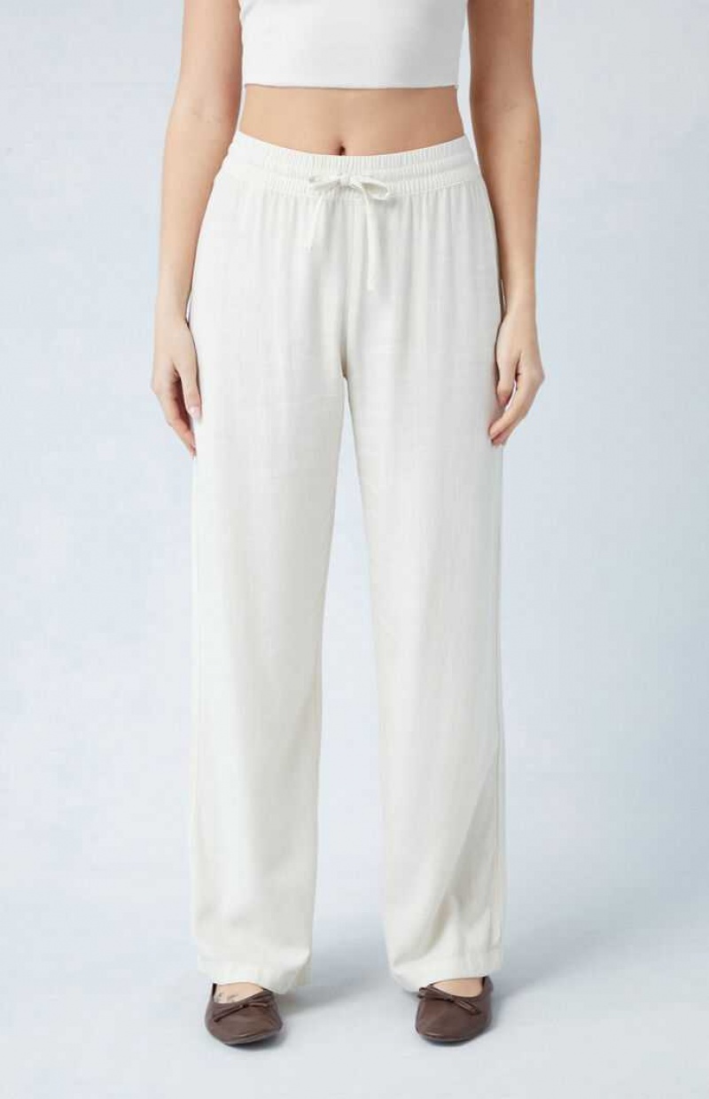 Pantalons PacSun Cream Linen Pull-On Femme Blanche | 807196TJL