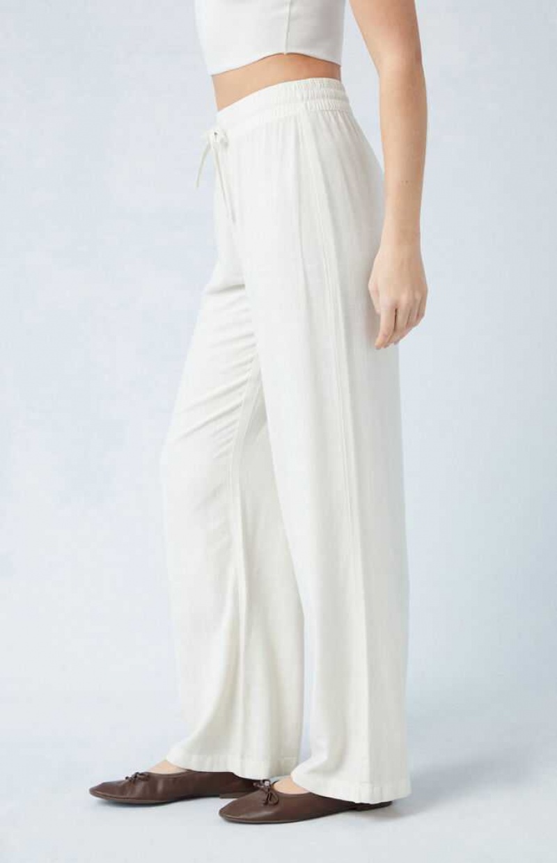 Pantalons PacSun Cream Linen Pull-On Femme Blanche | 807196TJL