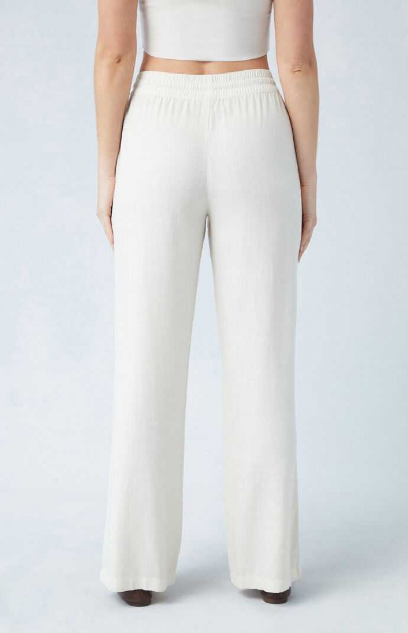 Pantalons PacSun Cream Linen Pull-On Femme Blanche | 807196TJL