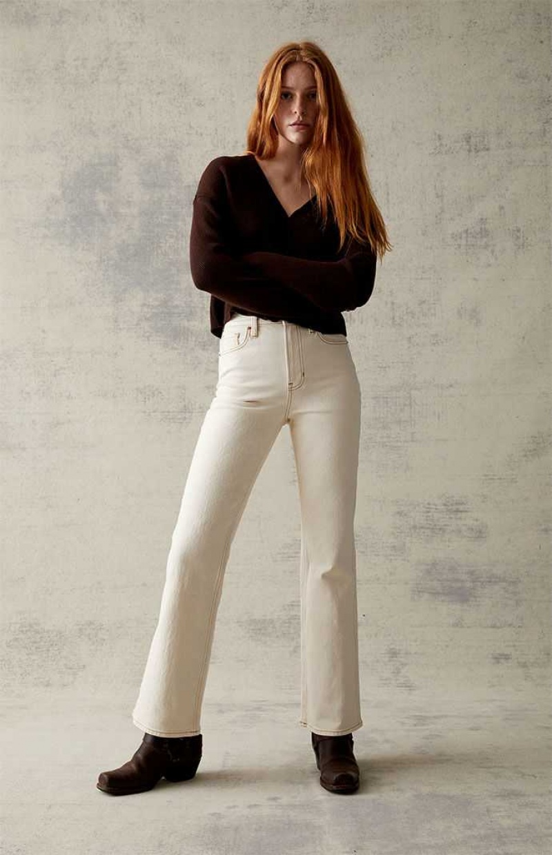 Pantalons PacSun Cream Stretch High Waisted Bootcut Femme Blanche | 580419OYZ