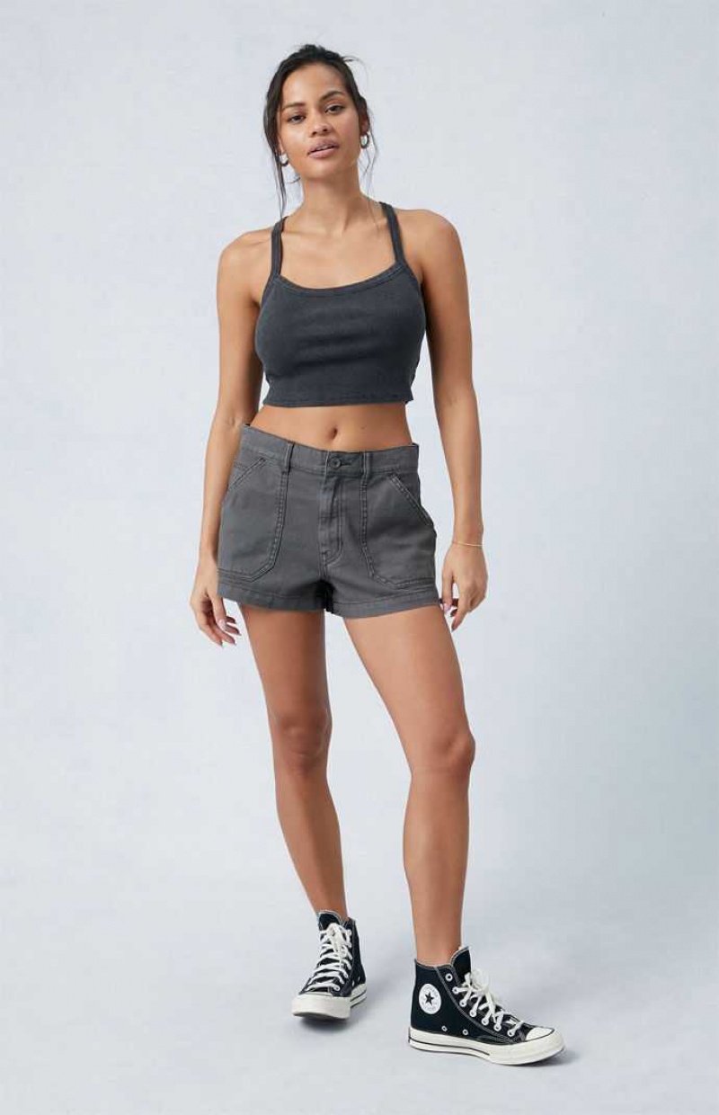 Pantalons PacSun Dark Gray Mid Rise Slouchy Workwear Femme Grise Foncé | 246589XYE