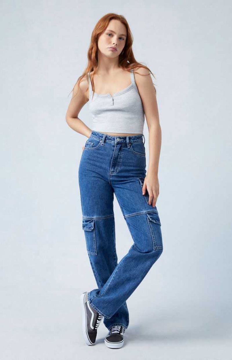 Pantalons PacSun Dark Indigo '90s Boyfriend Cargo Femme Indigo Foncé | 350286OKD