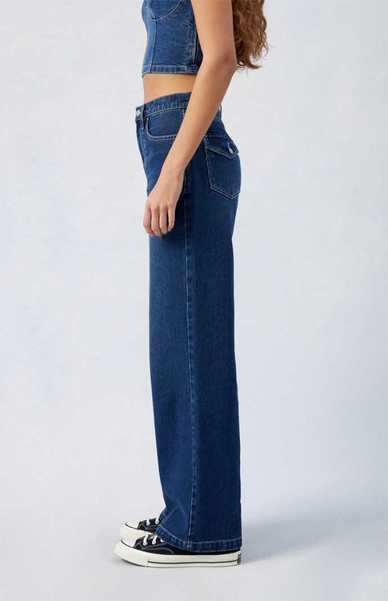 Pantalons PacSun Dark Indigo Cali Boyfriend Femme Indigo | 207351WCZ