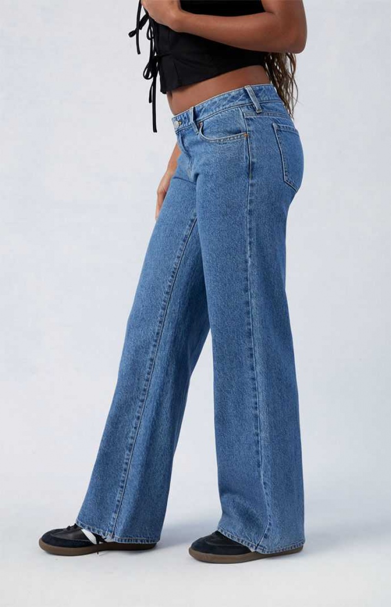 Pantalons PacSun Dark Indigo Wren Low Rise Larges Leg Femme Indigo Foncé | 548671REI