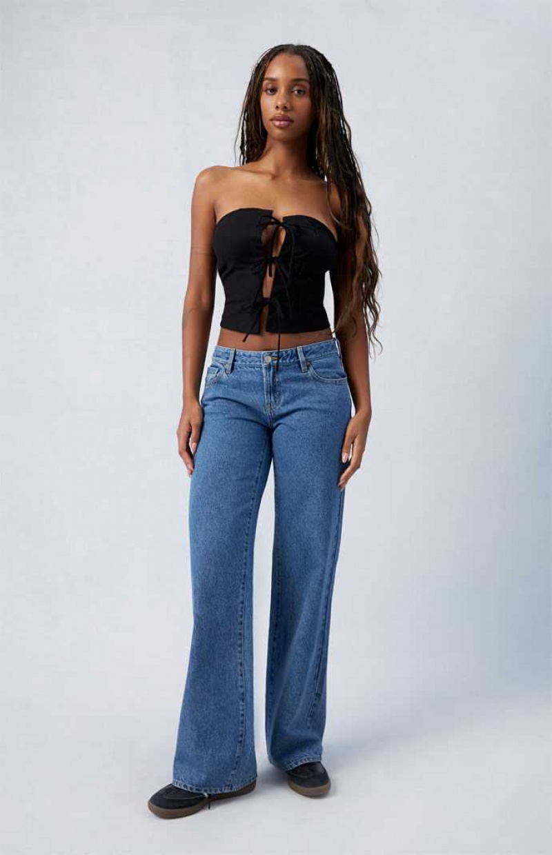 Pantalons PacSun Dark Indigo Wren Low Rise Larges Leg Femme Indigo Foncé | 548671REI