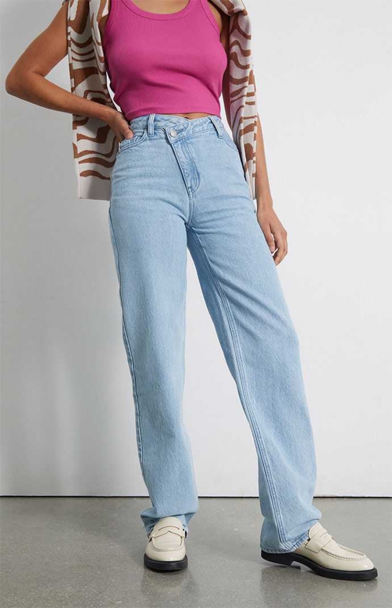 Pantalons PacSun Eco Asymmetrical Waistband '90s Boyfriend Femme Indigo | 596043JQC