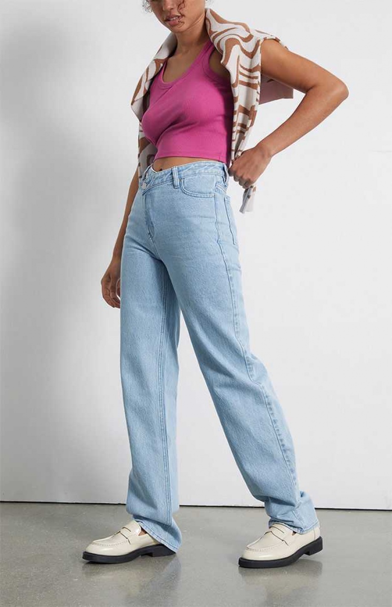 Pantalons PacSun Eco Asymmetrical Waistband '90s Boyfriend Femme Indigo | 596043JQC