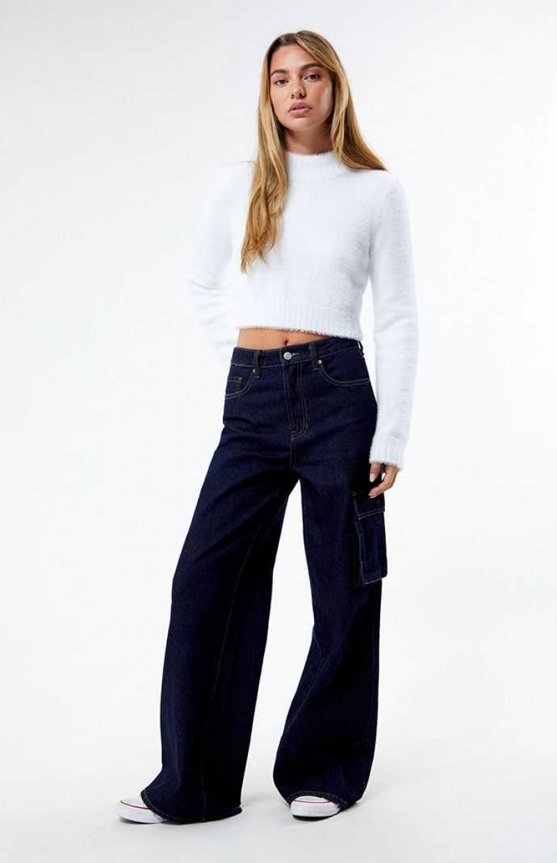 Pantalons PacSun Eco Dark Indigo High Waisted Larges Leg Cargo Femme Indigo Foncé | 235148AFL