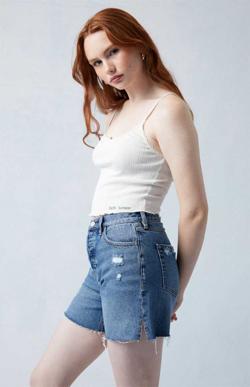 Pantalons PacSun Eco Dark Indigo Ripped High Waisted Relaxed Jorts Femme Indigo | 536097JHZ