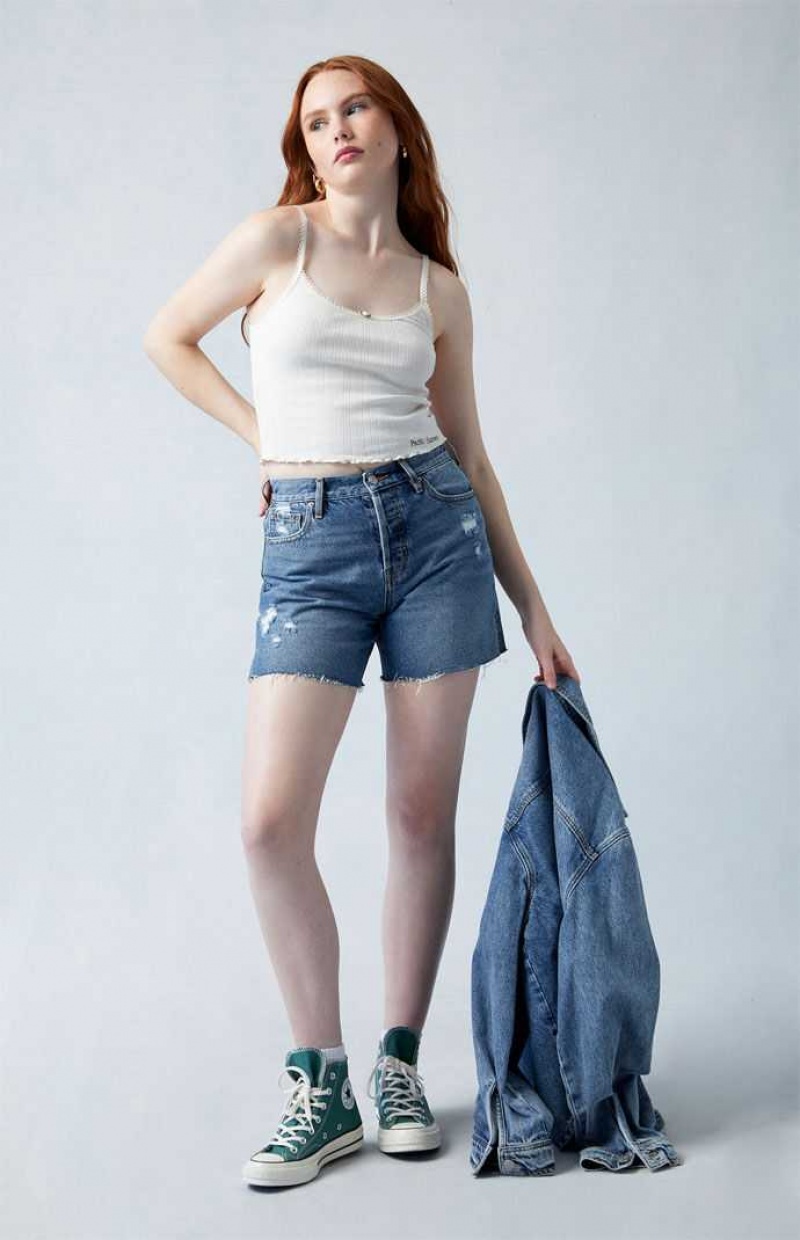 Pantalons PacSun Eco Dark Indigo Ripped High Waisted Relaxed Jorts Femme Indigo | 536097JHZ