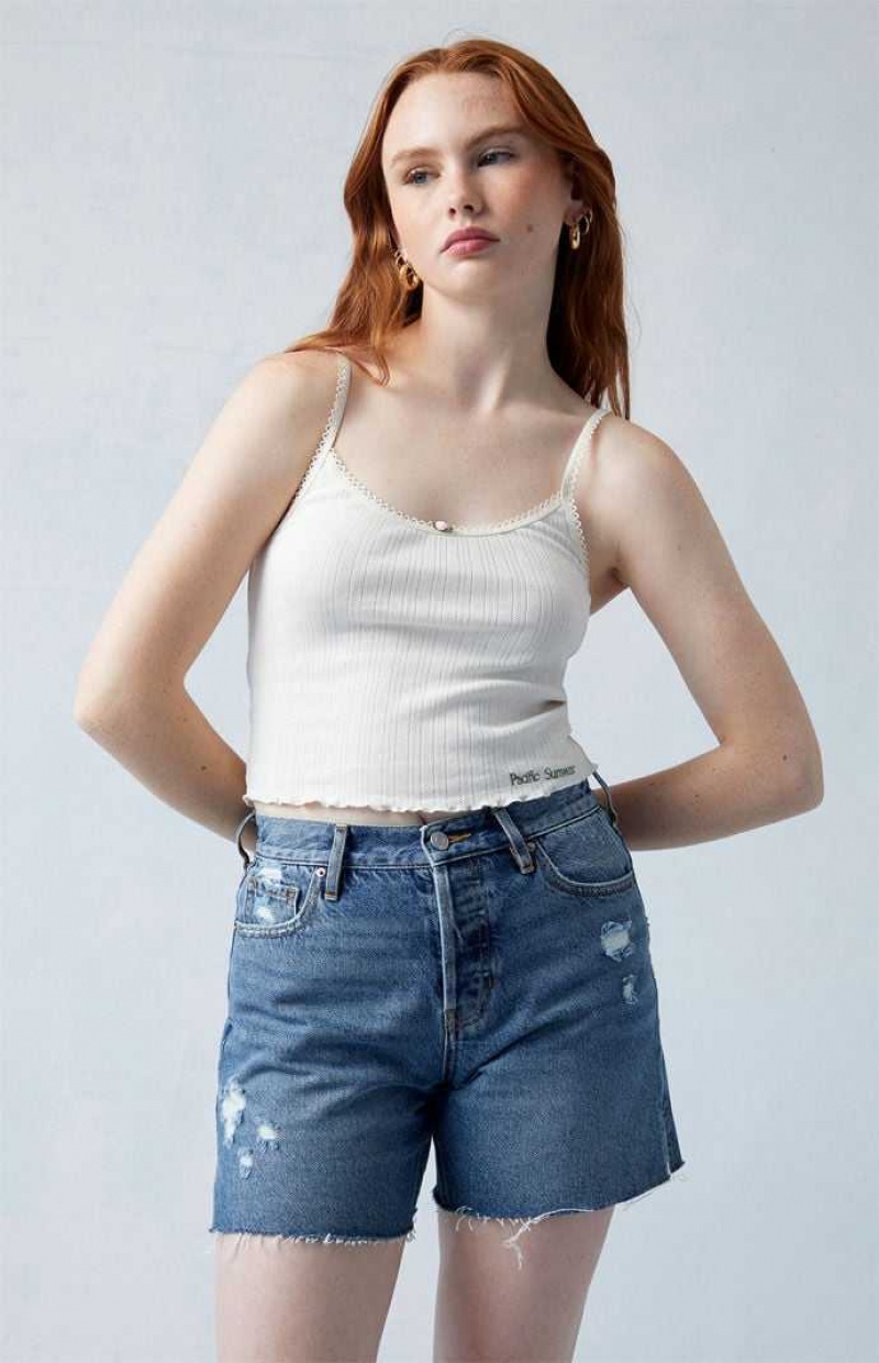 Pantalons PacSun Eco Dark Indigo Ripped High Waisted Relaxed Jorts Femme Indigo | 536097JHZ