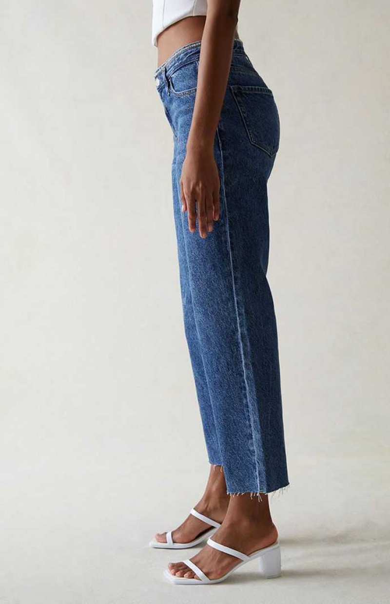 Pantalons PacSun Eco Indigo Rhinestone '90s Droit Leg Femme Indigo | 261350UTP