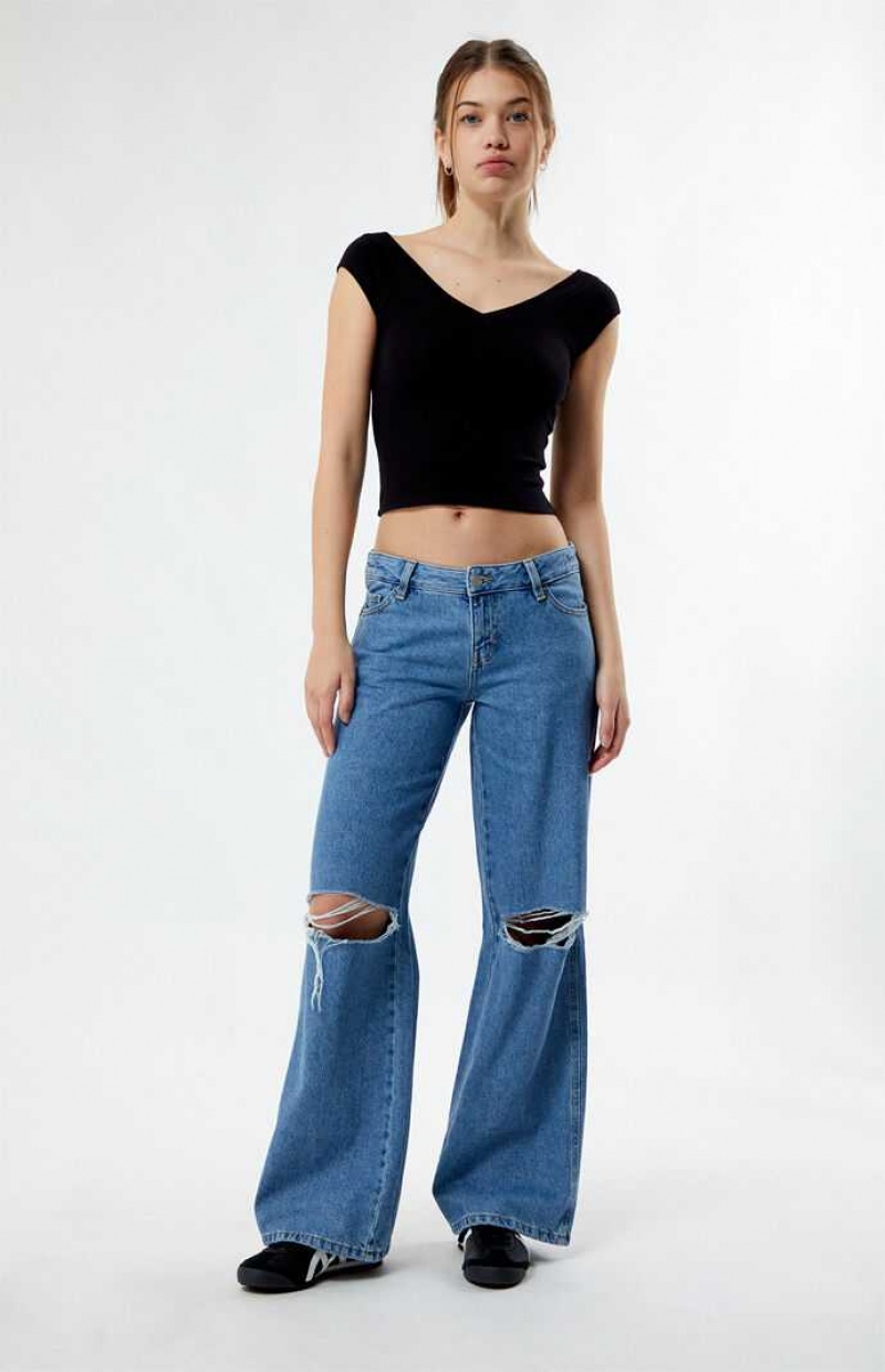 Pantalons PacSun Eco Indigo Ripped Low Rise gy Femme Indigo | 548239GJX