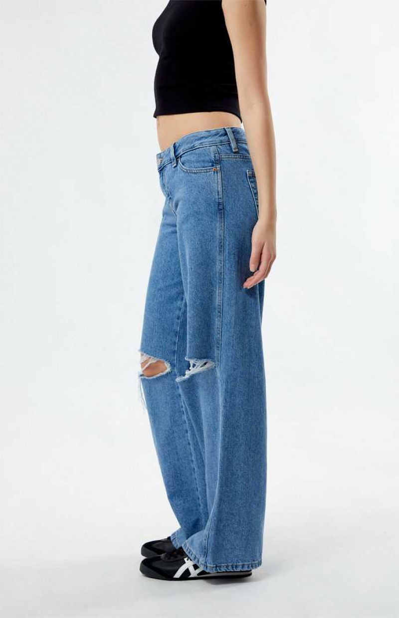 Pantalons PacSun Eco Indigo Ripped Low Rise gy Femme Indigo | 548239GJX