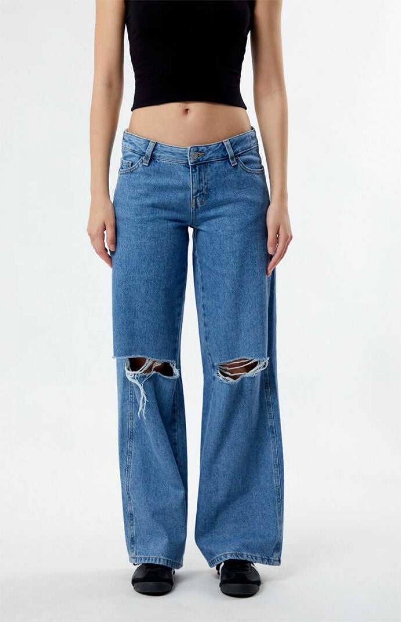 Pantalons PacSun Eco Indigo Ripped Low Rise gy Femme Indigo | 548239GJX