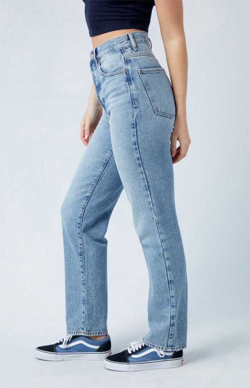 Pantalons PacSun Eco Light Blue Dad Femme Indigo | 195073EWA