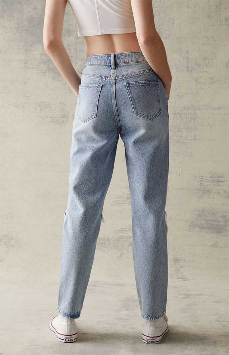 Pantalons PacSun Eco Light Blue Distressed Mom Femme Indigo | 524960ZJG