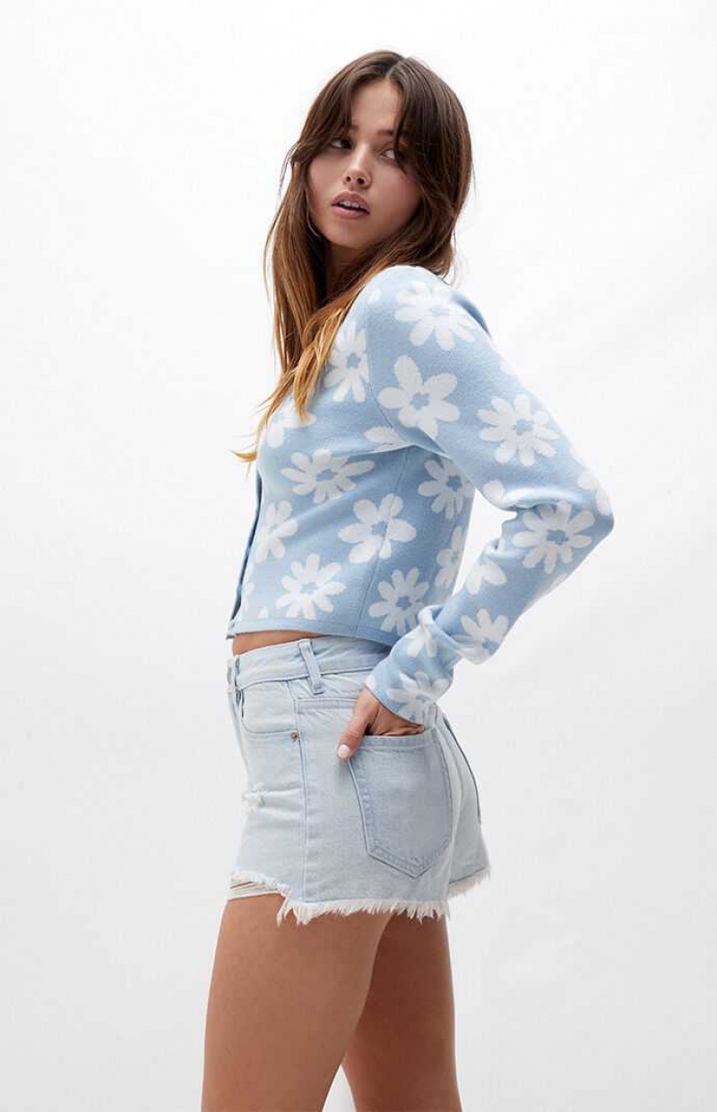 Pantalons PacSun Eco Light Blue Distressed High Waisted Denim Festival Femme Indigo | 251360FUI