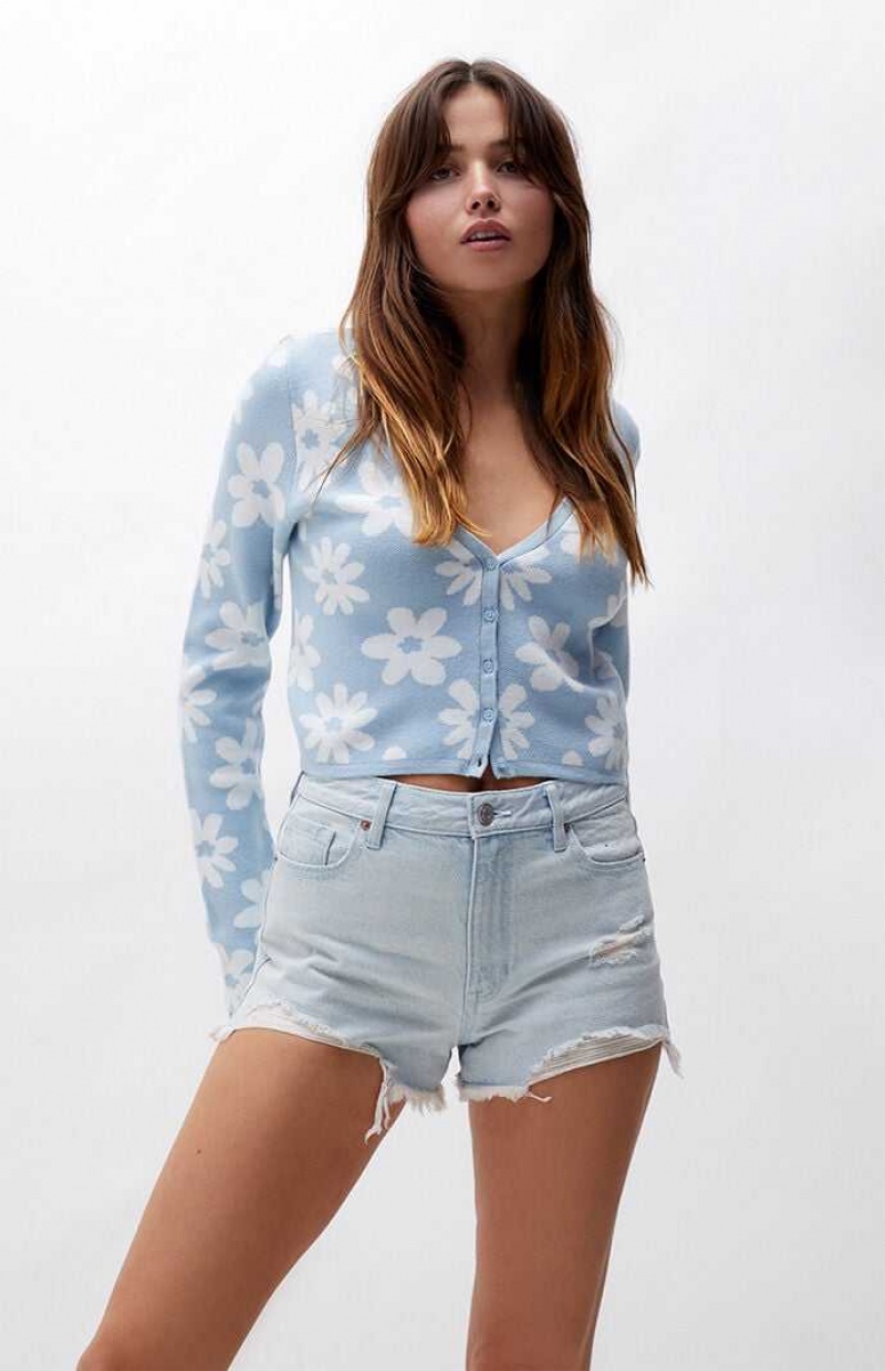 Pantalons PacSun Eco Light Blue Distressed High Waisted Denim Festival Femme Indigo | 251360FUI