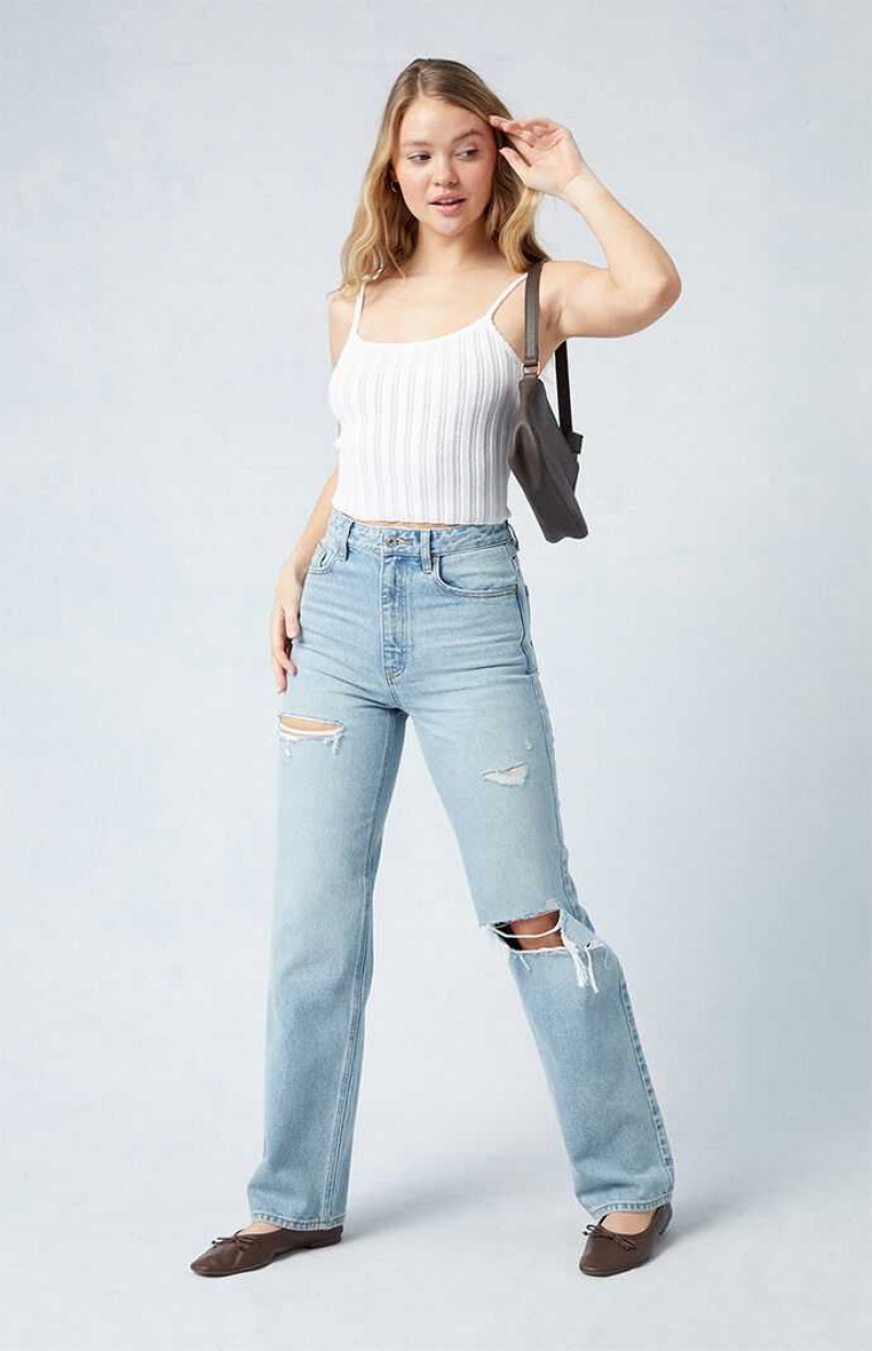 Pantalons PacSun Eco Light Blue Ripped '90s Boyfriend Femme Indigo | 543067ZDQ