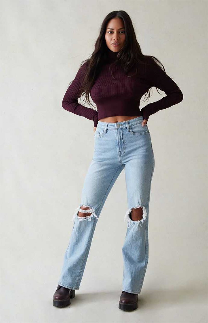 Pantalons PacSun Eco Light Blue Ripped Curve High Waisted Bootcut Femme Indigo | 706523LYS