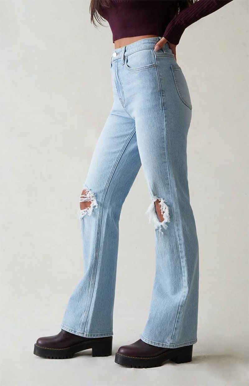 Pantalons PacSun Eco Light Blue Ripped Curve High Waisted Bootcut Femme Indigo | 706523LYS