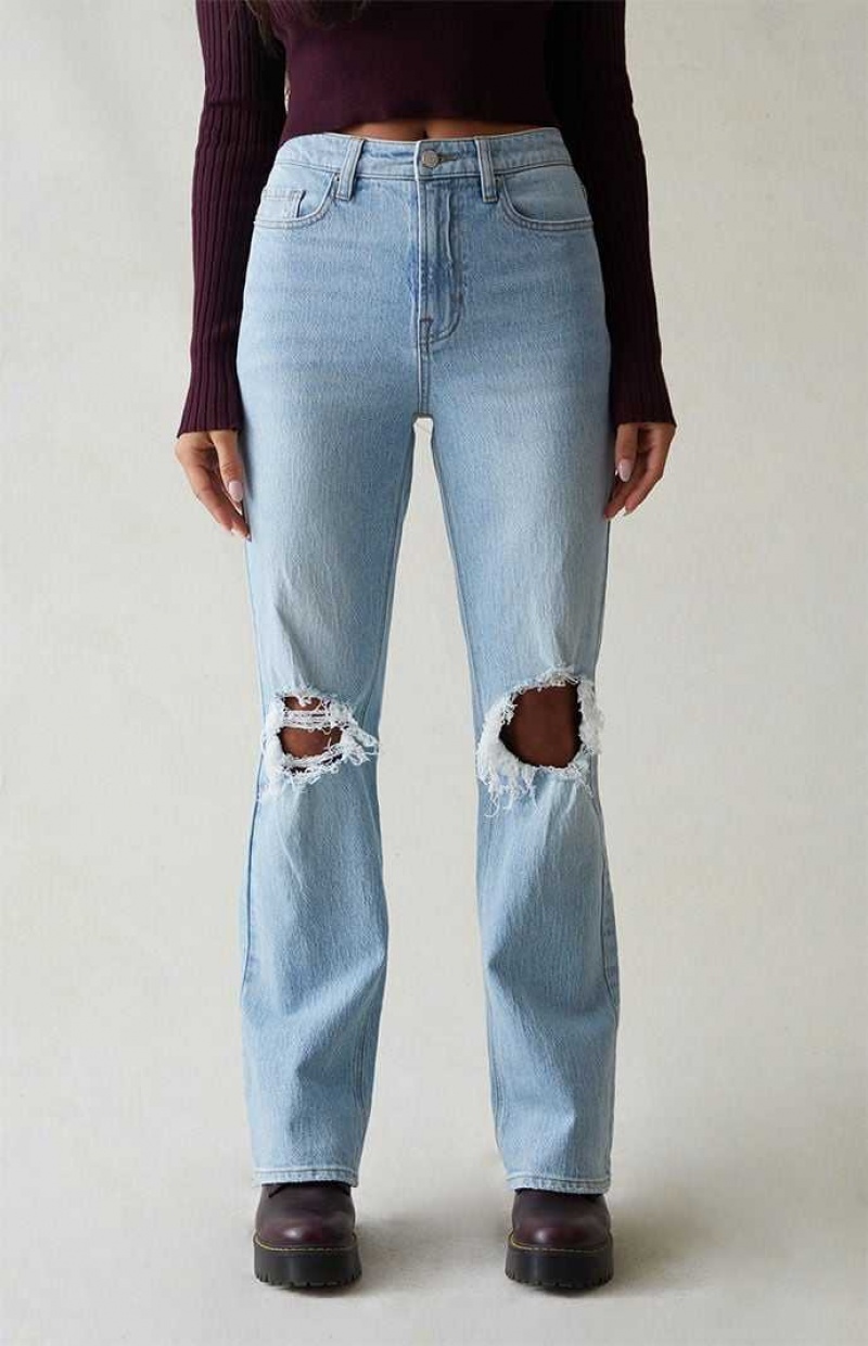 Pantalons PacSun Eco Light Blue Ripped Curve High Waisted Bootcut Femme Indigo | 706523LYS