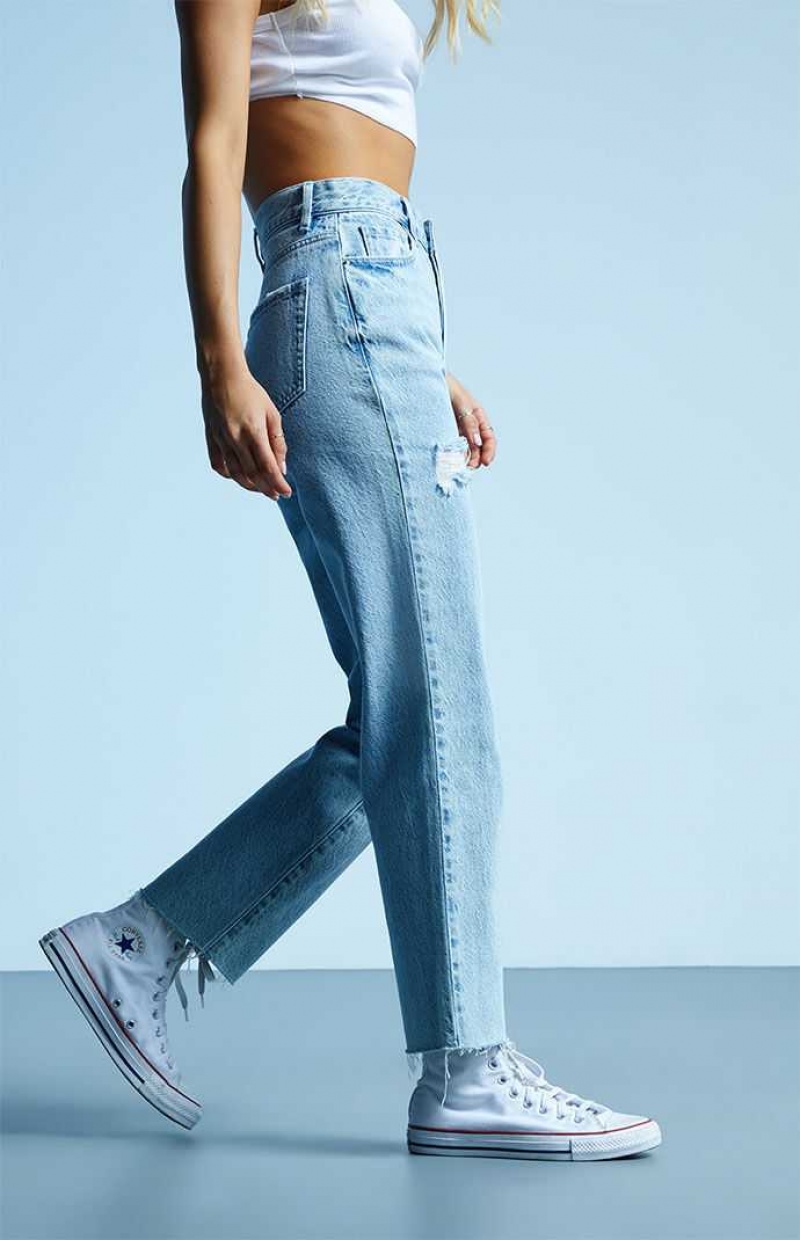 Pantalons PacSun Eco Light Blue Ripped High Waisted Droit Leg Femme Indigo | 016579IAR